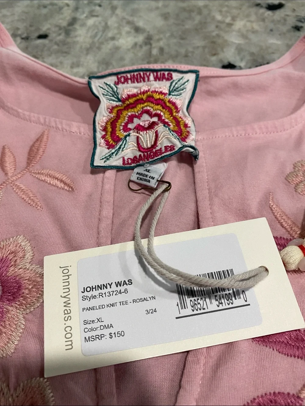 NWT XL Johnny Was Pink Embroidered Floral Blouse - Picture 3 of 3